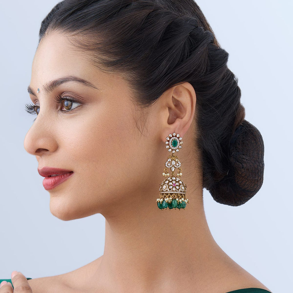 Fashion :: Earrings :: KUNDAN & MEENAKARI JEWELLERY Traditional Indian  Ethnic Wedding German Silver Oxidized Bollywood Earrings For Women and Girls(jhumki  earrings girls)
